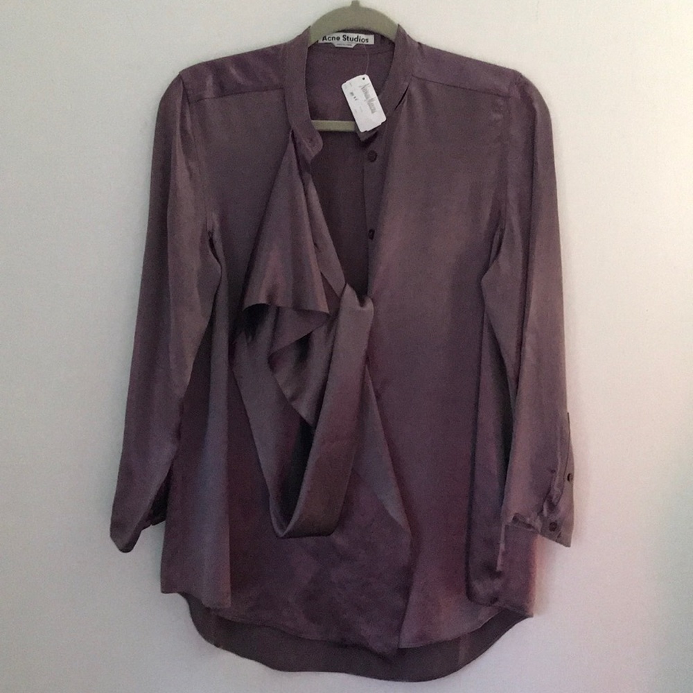 Gorgeous ACNE Satin Purple Shimmer Blouse 34 NWT